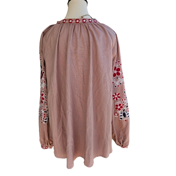 Free the Roses Embroidered Linen Blend Boho Peasant Tunic Size Small - Picture 4 of 10